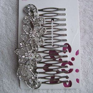 Conair Sophisticates Silver Metal Side Comb Floral Rhinestones Hair Accessory